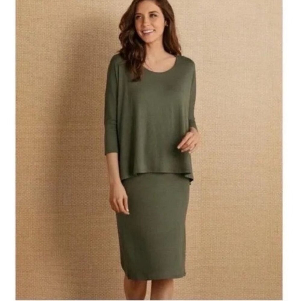 Soft Surroundings Womens size Medium Olive Green perfect layer dress jersey knit